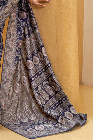 NAVY BLUE CHIKANKARI LUCKNOWI WEAVING SAREE