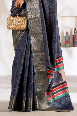 NAVY BLUE SOFT DOLA SILK SAREE