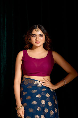 Navy Blue Georgette Silk Saree_Kumari Sarees