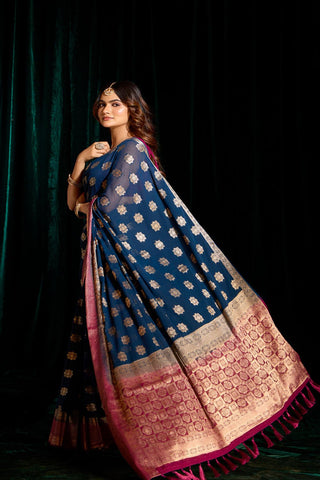 Navy Blue Georgette Silk Saree_Kumari Sarees