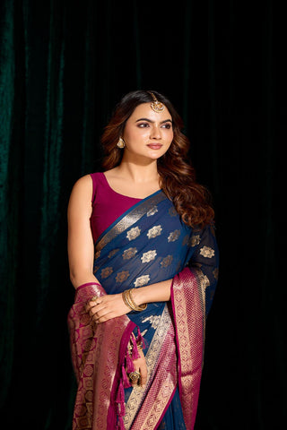 Navy Blue Georgette Silk Saree_Kumari Sarees