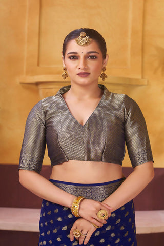 Navy Blue Pure Georgette Handloom Weaving Silk Saree_Kumari Sarees