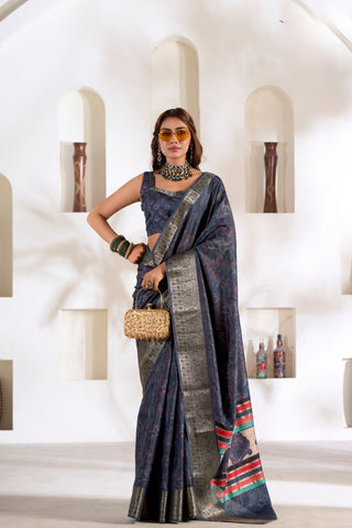 Navy Blue Soft Dola Silk Saree