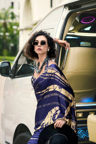 NAVY BLUE SATIN SILK SAREE