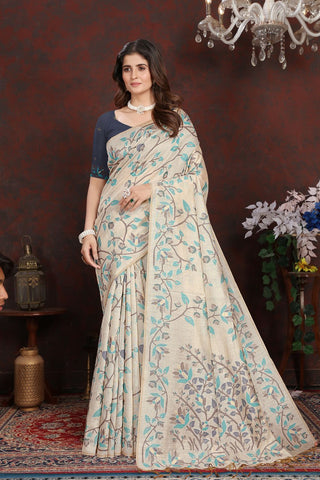 NAVY BLUE PURE JAMDANI MULMUL COTTON SAREE