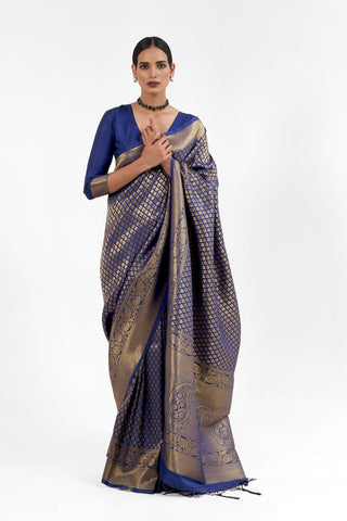 NAVY BLUE KANJEEVARAM HANDLOOM SILK SAREE 