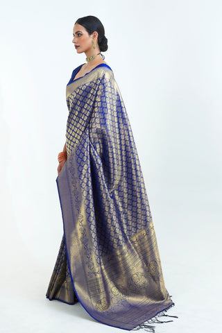 NAVY BLUE KANJEEVARAM HANDLOOM SILK SAREE 