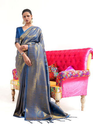 NAVY BLUE KANJEEVARAM HANDLOOM SILK SAREE 