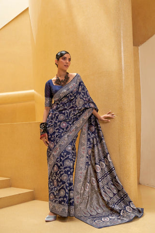 NAVY BLUE CHIKANKARI LUCKNOWI WEAVING SAREE