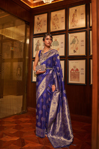 NAVY BLUE HANDLOOM WEAVING SILK SAREE