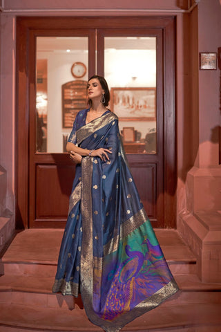 NAVY BLUE MODAL HANDLOOM WEAVING SAREE