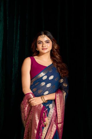 Navy Blue Georgette Silk Saree_Kumari Sarees