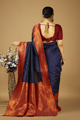 Navy Blue Banarasi Silk Saree