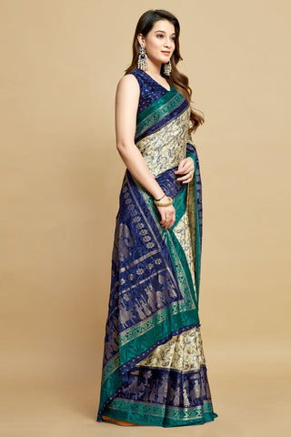 Navy Blue Jacquard Printed Saree