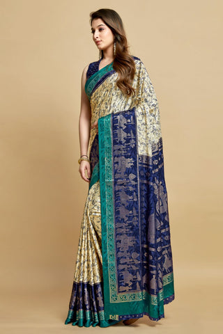 Navy Blue Jacquard Printed Saree