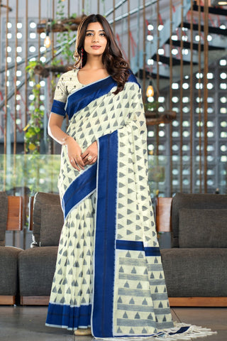 Navy Blue Soft Cotton Handloom Saree