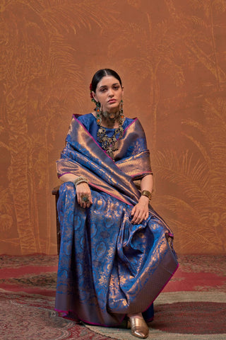 Navy Blue Handloom Weaving Silk Saree