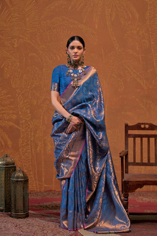 Navy Blue Handloom Weaving Silk Saree