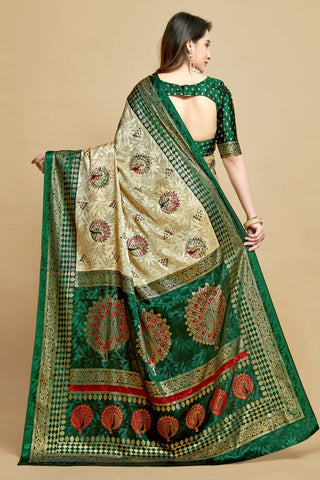 Green Jacquard Printed Saree