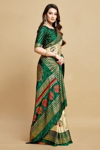 Green Jacquard Printed Saree