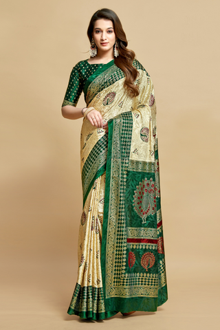 Green Jacquard Printed Saree