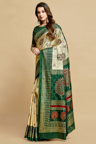 Green Jacquard Printed Saree