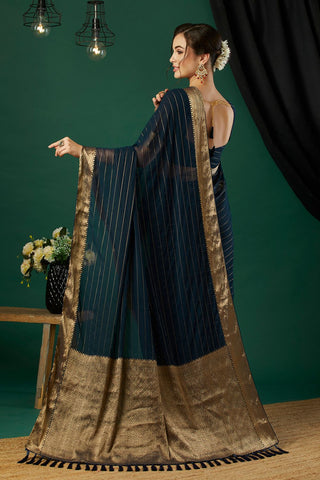 Navy Blue Chiffon Silk Saree_Kumari Sarees