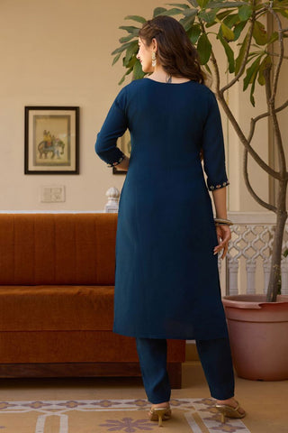 Navy Blue Viscose Chanderi Kurta Set_Kumari Sarees
