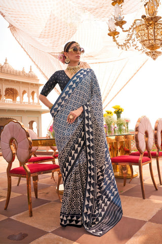 Navy Blue Patola Silk Saree