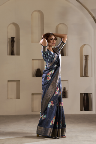 Navy Blue Soft Dola Silk Saree