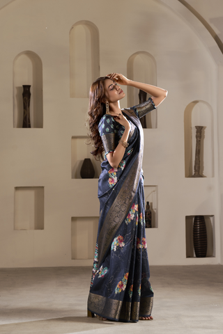 Navy Blue Soft Dola Silk Saree