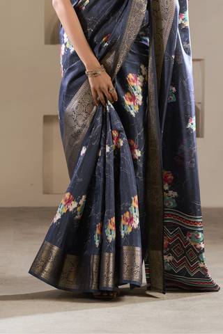 Navy Blue Soft Dola Silk Saree