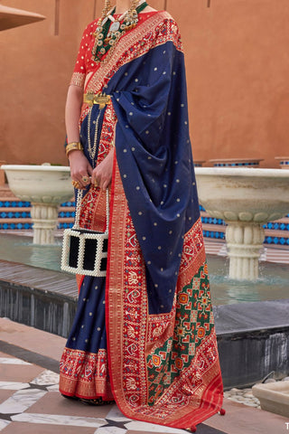 Navy Blue & Red Banarasi Patola Silk Saree_Kumari Sarees