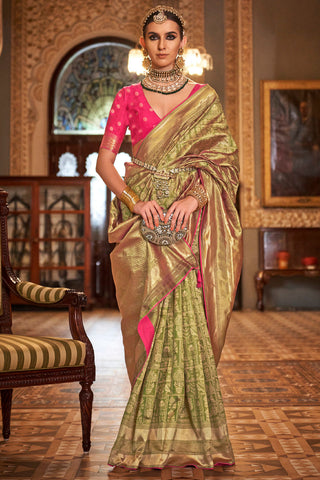 OLIVE GREEN BANARASI PATOLA SILK SAREES