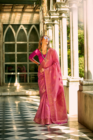 ONION PINK TISSUE SILK SAREE