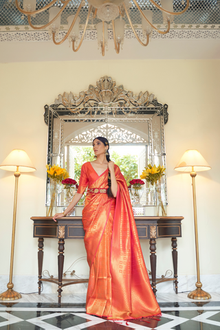 ORANGE KANJEEVARAM HANDLOOM SILK SAREE 