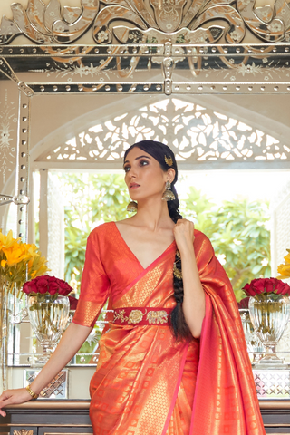 ORANGE KANJEEVARAM HANDLOOM SILK SAREE 