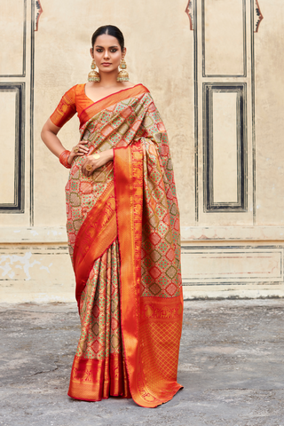 ORANGE PURE DHARMAVARAM SILK WITH ZARI WEAVING SAREES