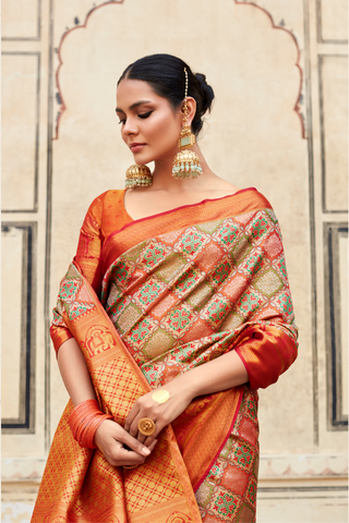 ORANGE PURE DHARMAVARAM SILK WITH ZARI WEAVING SAREES