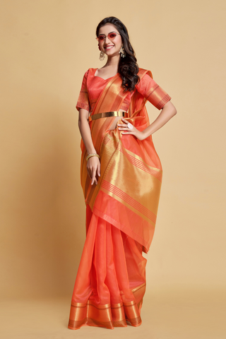 ORANGE ORGANZA SAREE