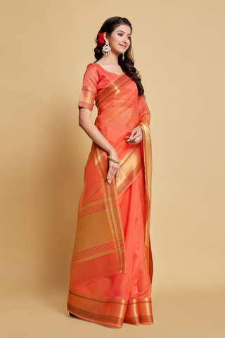 ORANGE ORGANZA SAREE