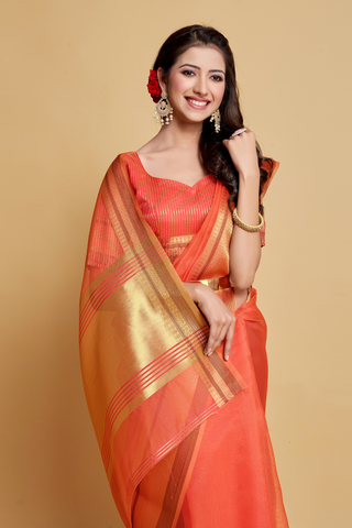 ORANGE ORGANZA SAREE