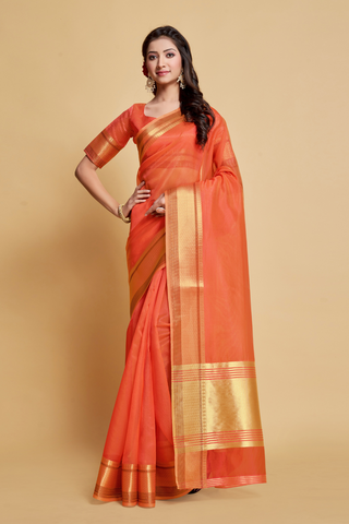 ORANGE ORGANZA SAREE