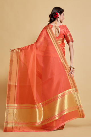 ORANGE ORGANZA SAREE