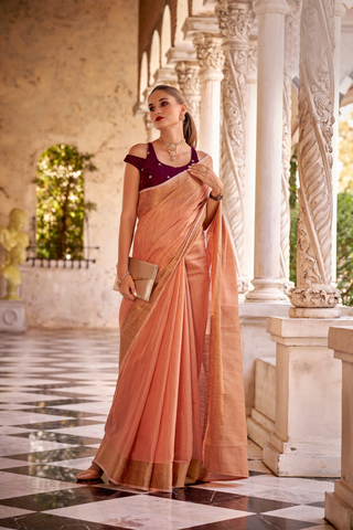 ORANGE TISSUE LINEN SILK SAREE