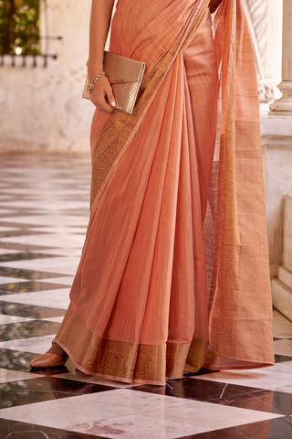 ORANGE TISSUE LINEN SILK SAREE