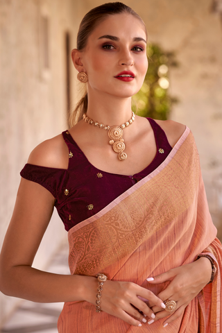 ORANGE TISSUE LINEN SILK SAREE