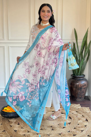 White Viscose Chanderi Silk Kurta Set_Kumari Sarees