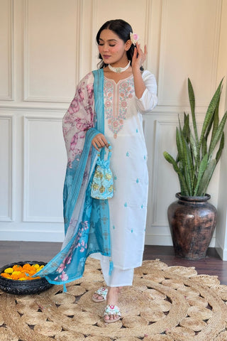 White Viscose Chanderi Silk Kurta Set_Kumari Sarees