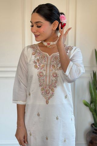  Off White Viscose Chanderi Silk Kurta Set_Kumari Sarees